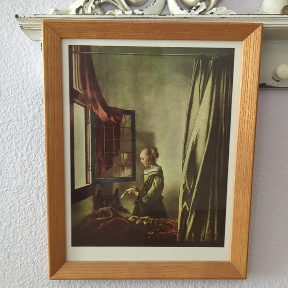 Framed Girl Reading A Letter at An Open Window Vermeer Reproduction - Picture 1 of 3